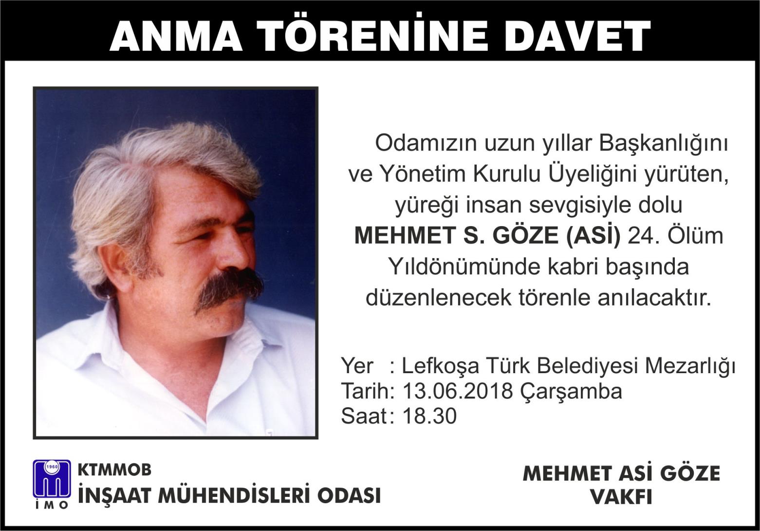 Mehmet S.GÖZE (ASİ) 24.Yıldönümünde Anılıyor.